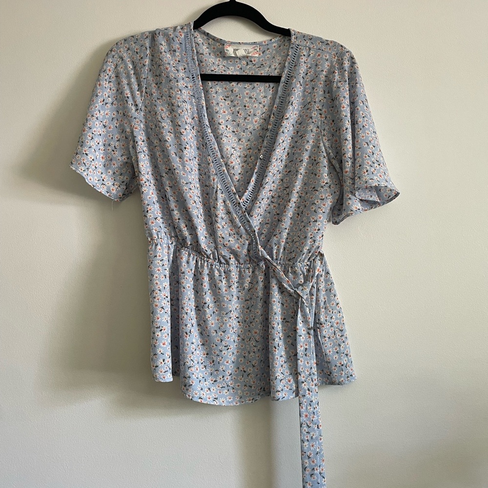 Pink rose floral wrap top